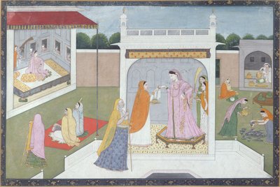 Dame du Palais avec ses servantes, Kangra, c.1790 - Indian School